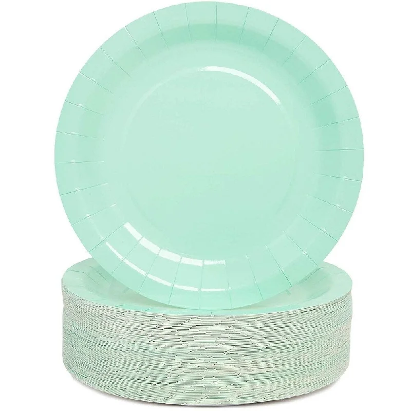 colorful plastic plates for kids -9 Inch Paper Party Plates (80 Pack), Mint Green