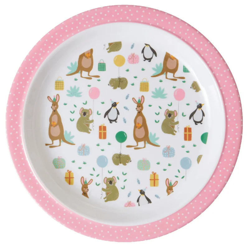 high-end wooden serving trays -Rice DK Melamine Kids Lunch Plate with Party Animal Print - Pink