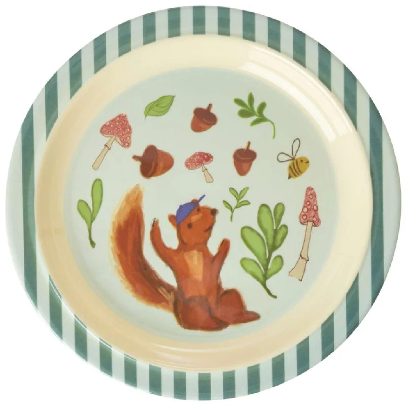 modern cutlery sets for weddings -Rice DK Melamine Kids Lunch Plate with Blue Happy Forest Print