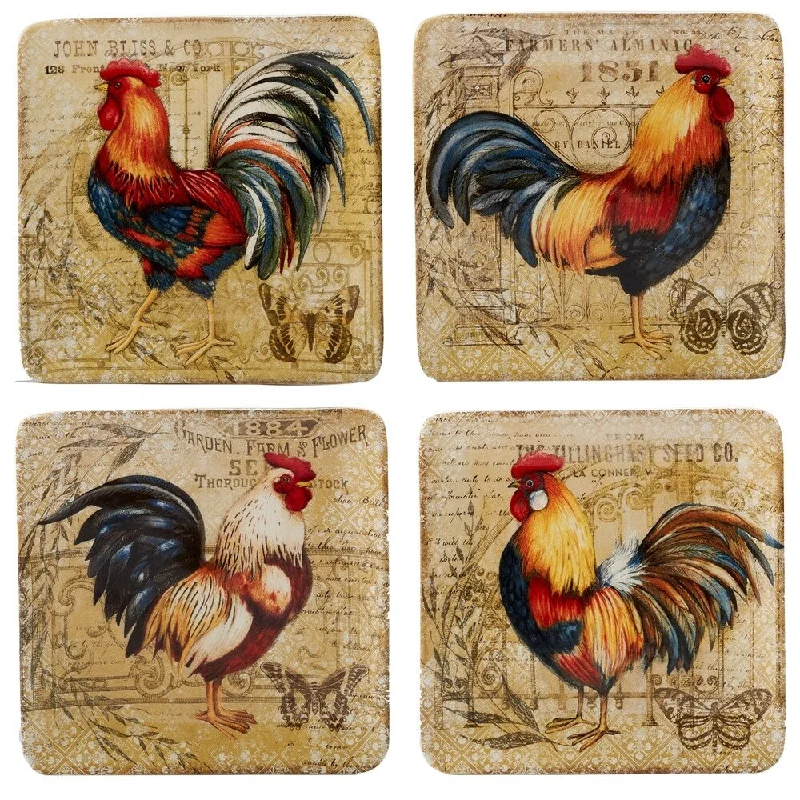 luxury bamboo serving plates -Certified International Gilded Rooster Salad Plates (Set of 4)