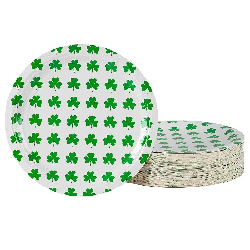 kids disposable dinnerware sets -80Pcs St Patricks Day Shamrock Disposable Paper Plates 9" for Irish Theme Party