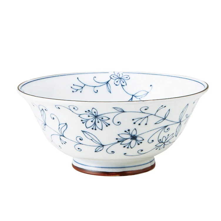 elegant bamboo dinnerware for kids -Karakusa White Donburi Bowl - Flowers and Vines