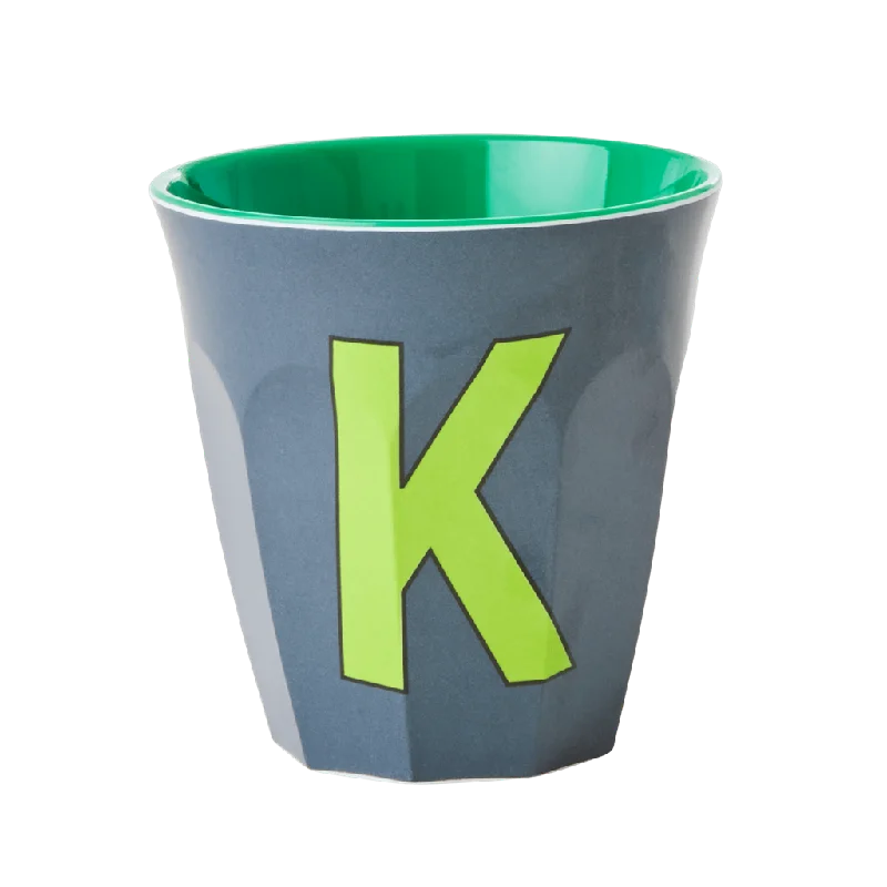 novelty coffee mugs for kitchen -Melamine Cup - Medium with Alphabet in Bluish Colors | Letter K