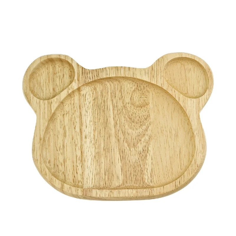 lightweight porcelain dinnerware -Handmade Adorable Bear-Shaped Native Natural Wood Sectional Plate (Thailand)