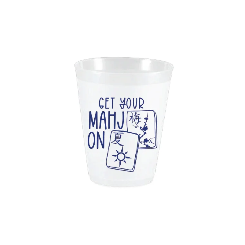 ceramic mugs with cute sayings -Blue Get Your Mahj On Frosted Plastic Cups 10ct