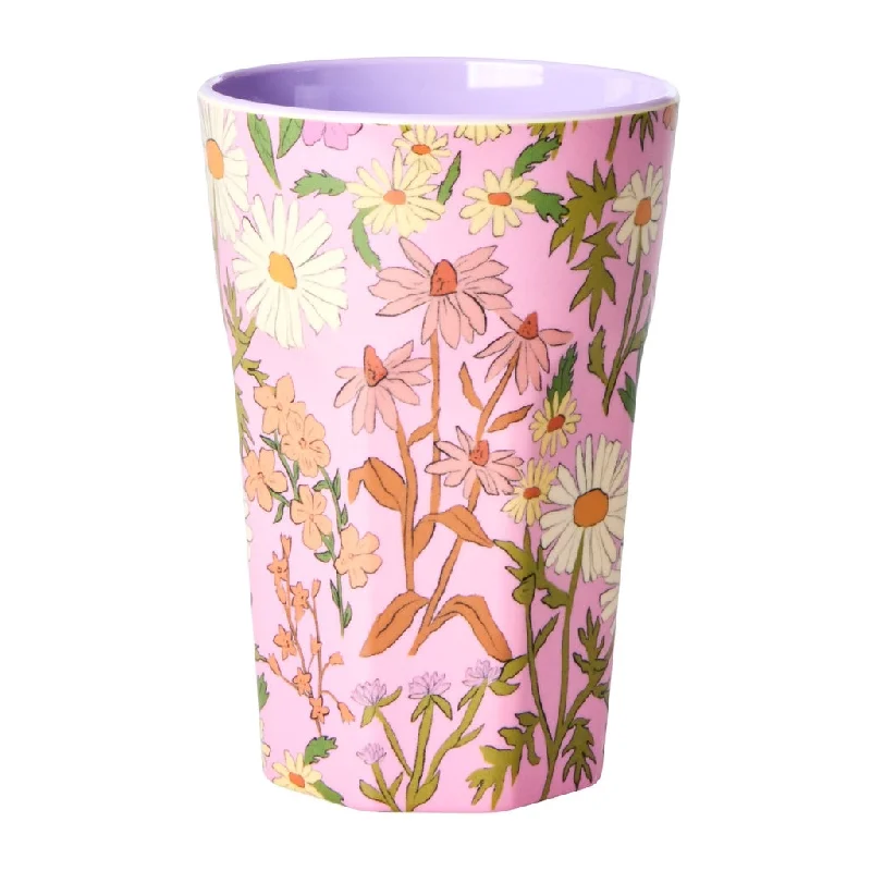 best mugs for hot beverages -Melamine Tall Cup - Soft Pink - Daisy Dearest Print