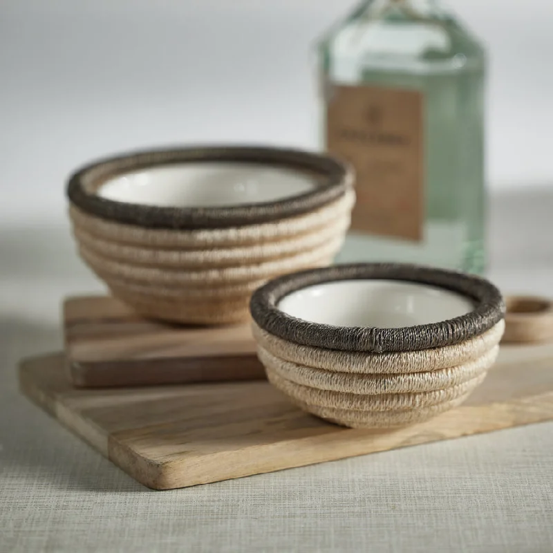 porcelain serving plates for weddings -Martigues Coiled Abaca Condiment Bowl - Natural & Taupe