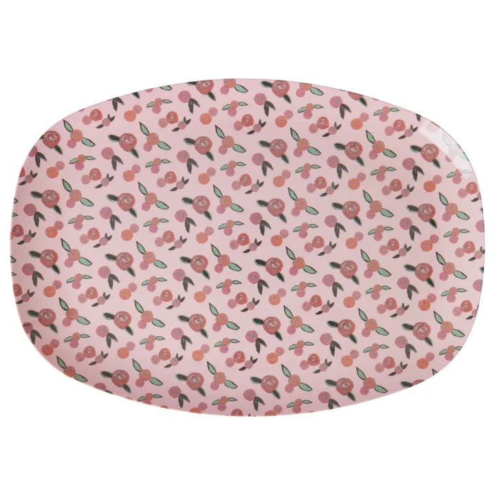 stylish serving bowls for salads -Rice DK Melamine Rectangular Plate with A Rose Is A Rose Print