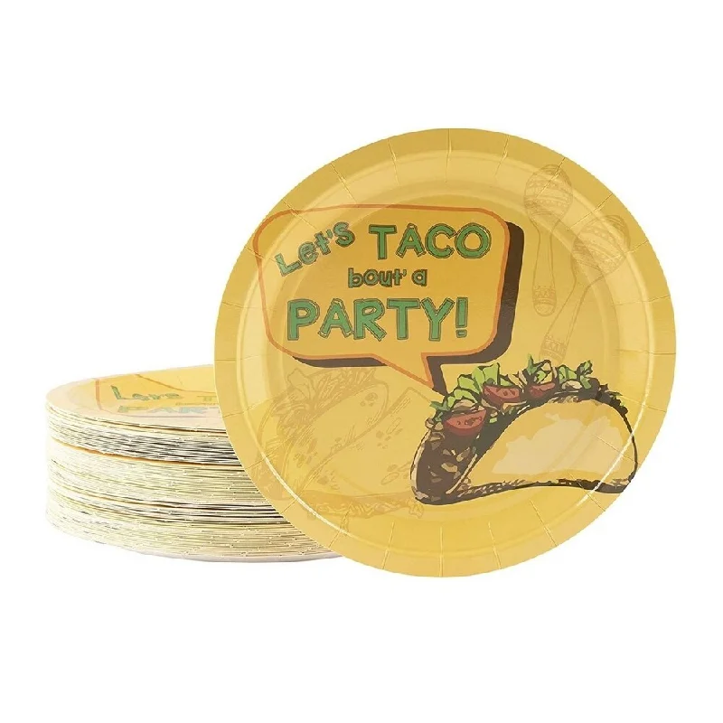 kids porcelain plates for meals -80-Count Disposable Paper Plates, Fiesta Party Supplies, Taco Design, 9 Inches