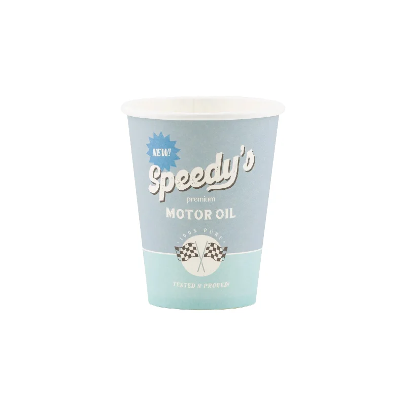 funny coffee cups with personal messages -Speedy's Motor Oil Paper Cups 8ct