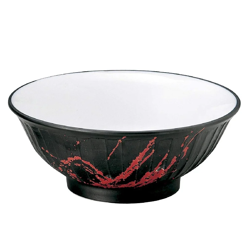 biodegradable dinner plates for outdoor parties -45 oz Ramen, Donburi Bowl Black Bowl with Tall Bottom Artistic Red Texture