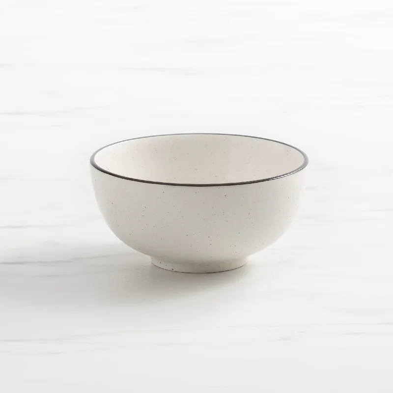 sustainable dinnerware for events -Salisbury & Co Mona Noodle Bowl 18cm in White with in Black Speckle