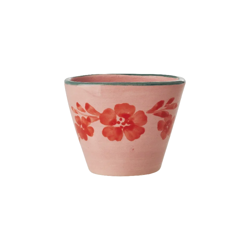 insulated tea tumblers with logo -Ceramic Oval Espresso Cup with Hand Painted Orange Flower Vine - 2.4 oz