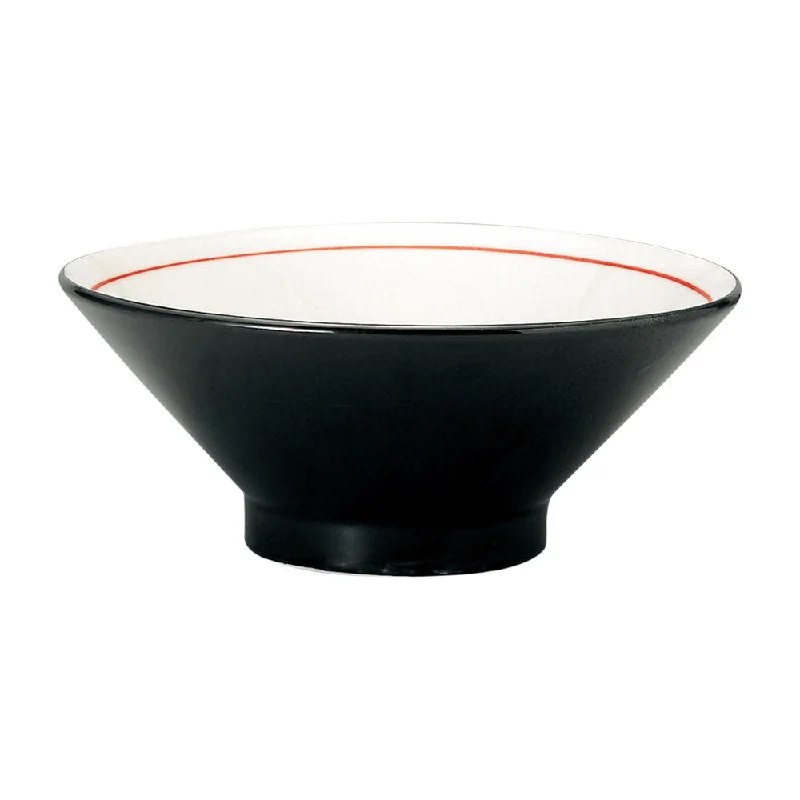 outdoor dining tableware sets -8.4" Kuromaki Black and White Noodle Bowl With Red Line