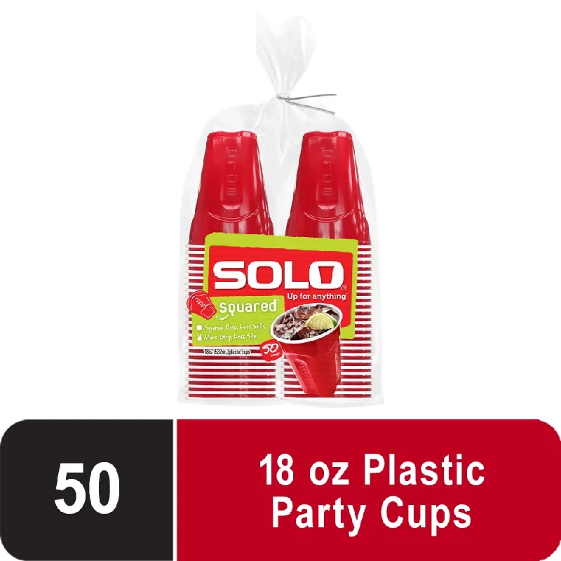 personalized tea cups with names -Solo Disposable Plastic Cups, Red, 18oz, 50 Count