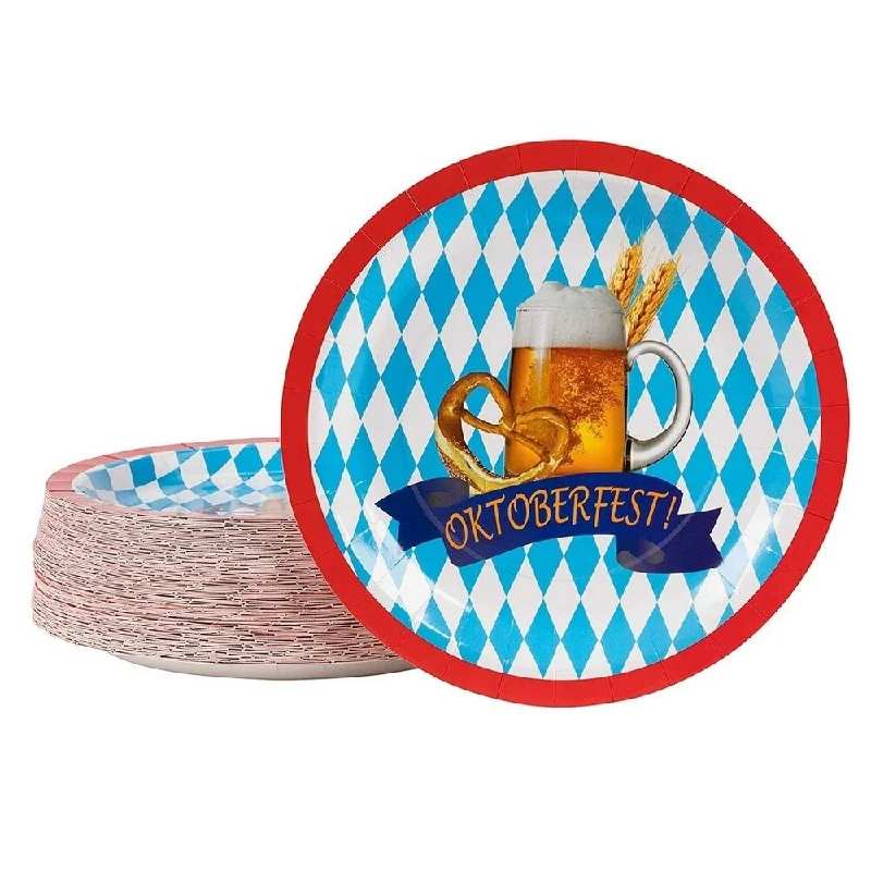 durable porcelain serving bowls -80-Pack Disposable Paper Plates, Oktoberfest Theme Design, 9 Inches