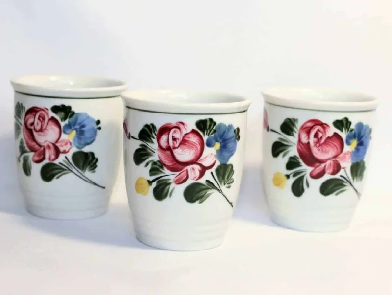 eco mugs with personalized designs -Cups, Lilien Porzellan Handgemalt Inglasur, Alpen flora, Set of 3, Austria