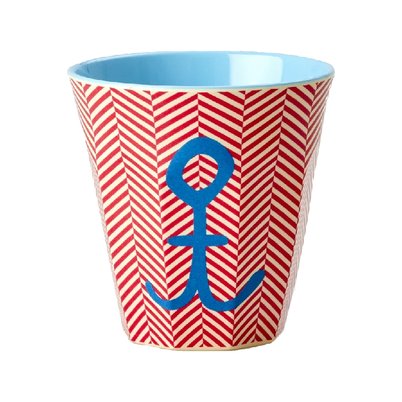 funny custom coffee cups for family -Medium Cup - Red - Anchor Print