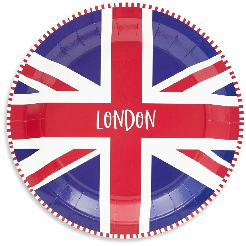 heavy-duty bamboo cutlery sets -80-Pack UK London Flag Design Disposable Paper Plates 9" for UK Themed Parties