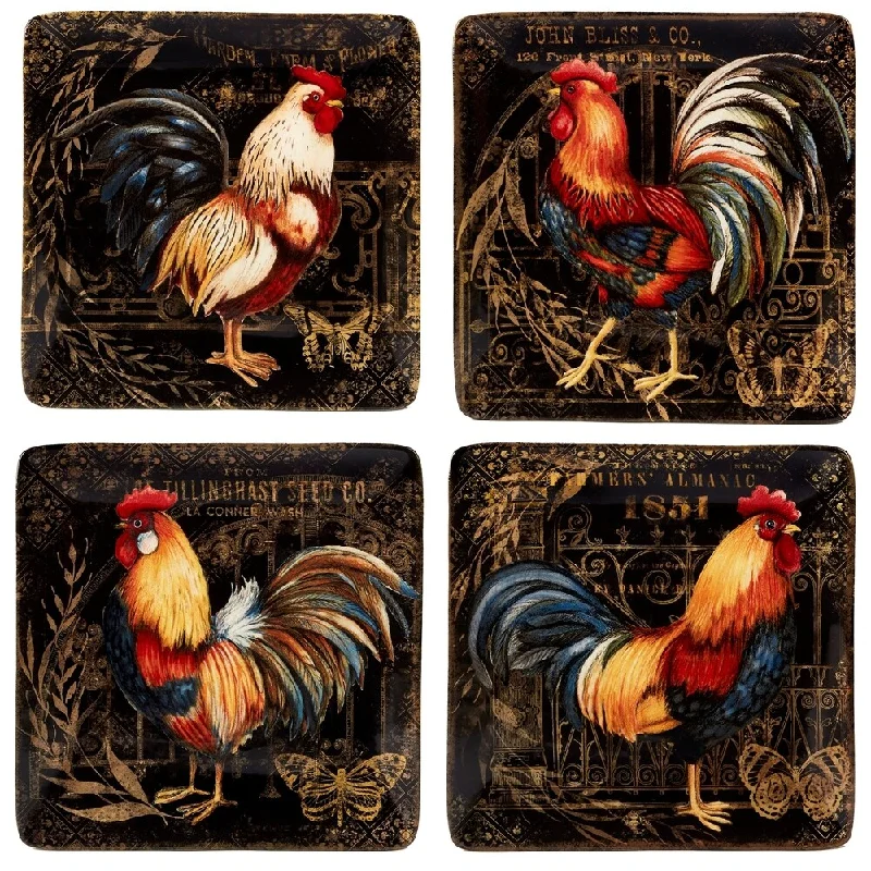 luxury ceramic dinnerware -Certified International Gilded Rooster Canape Plates (Set of 4)