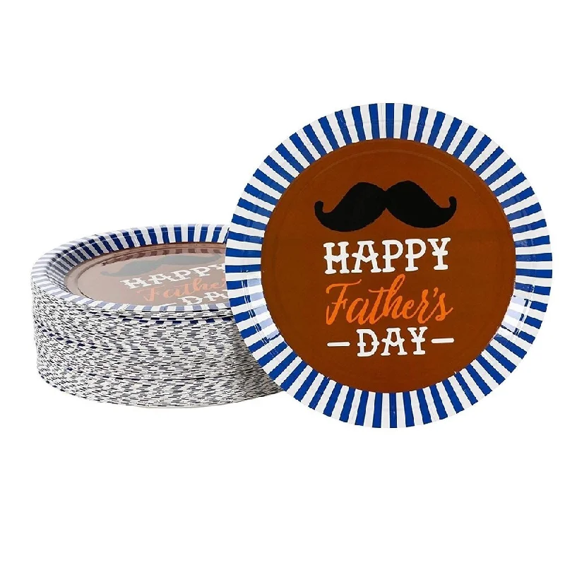 biodegradable drinking cups -80-Pack Disposable Party Paper Plates Father's Day Party Supplies, Happy Father's Day Party Favors, Mustache Design, 9"