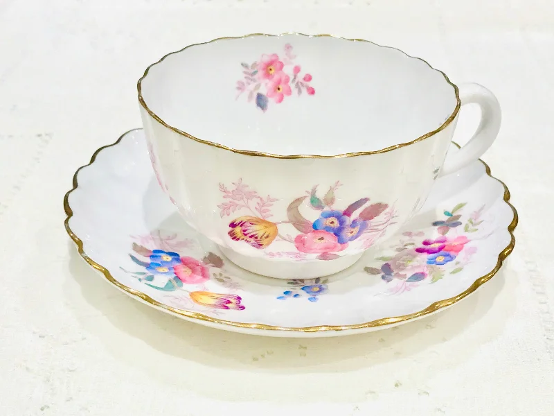 personalized tea mugs for gifts -Copland Spode Pink Floral Teacup & Saucer Set