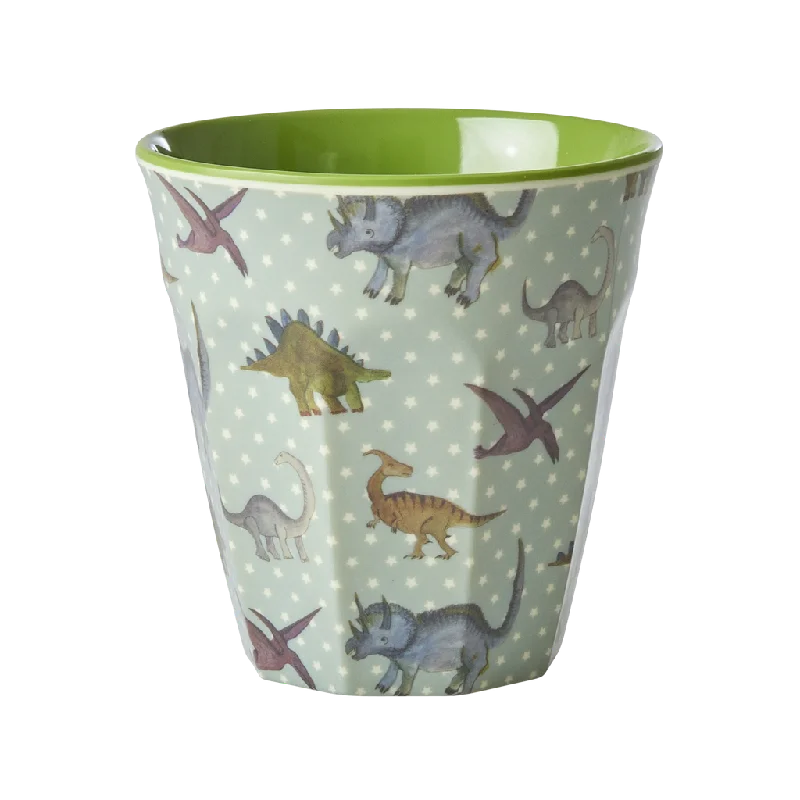 unique personalized coffee cups -Medium Melamine Cup - Green - New Dino Print