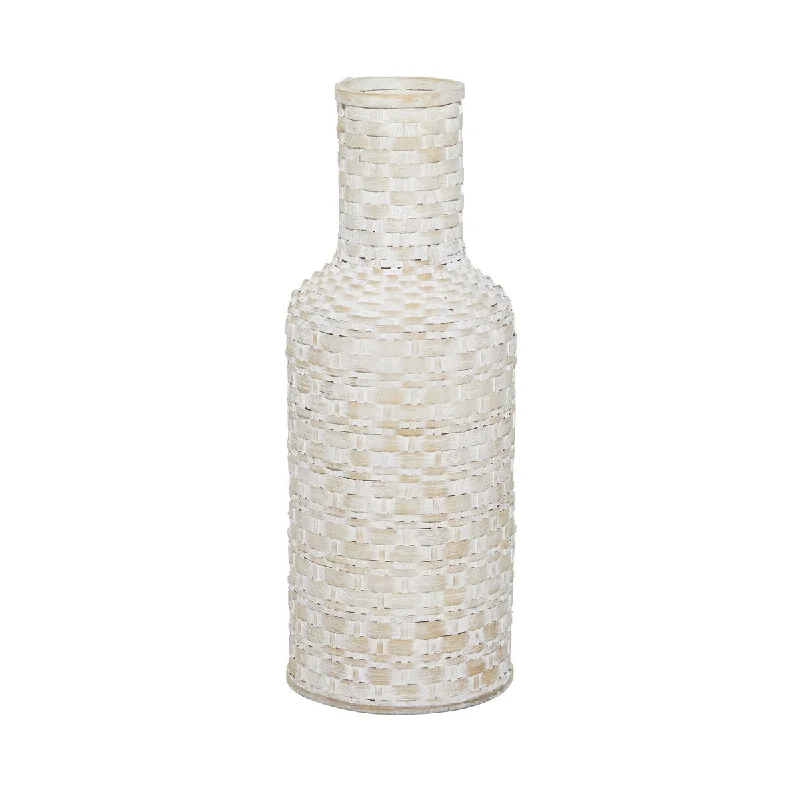 contemporary decorative crystal flower vase -Bamboo Wood Tall Woven Floor Decorative Vase - White - Roche River Decor