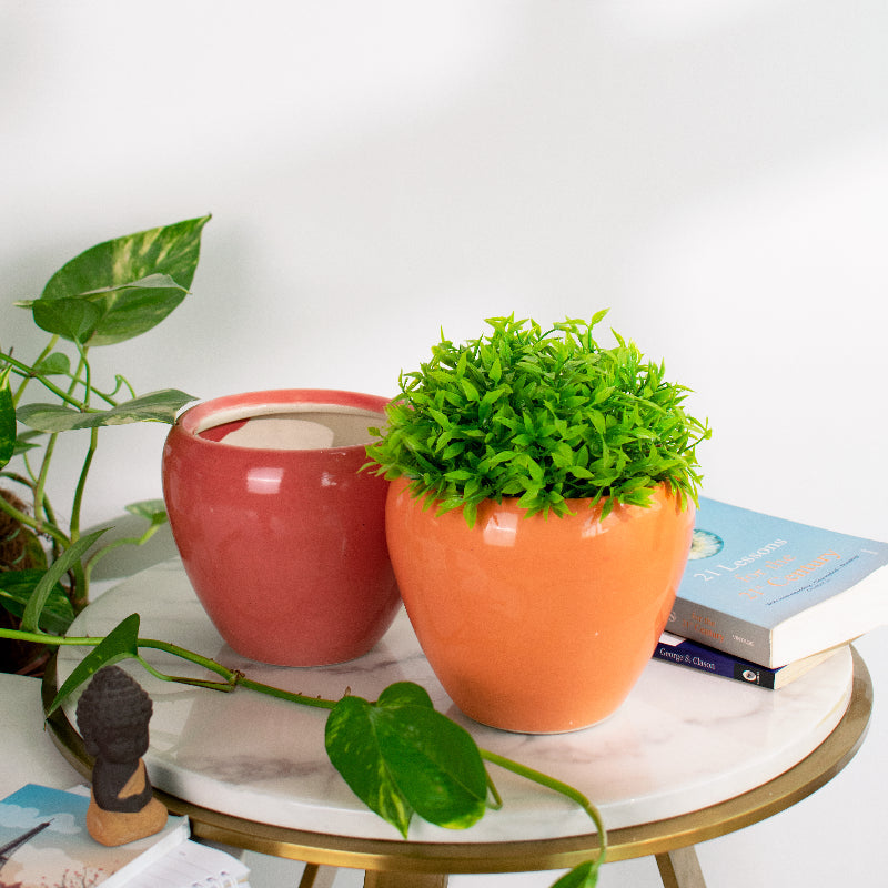 floor-standing flower jar for living room -Basic Oval Planter - Hand Painted Resin Pot