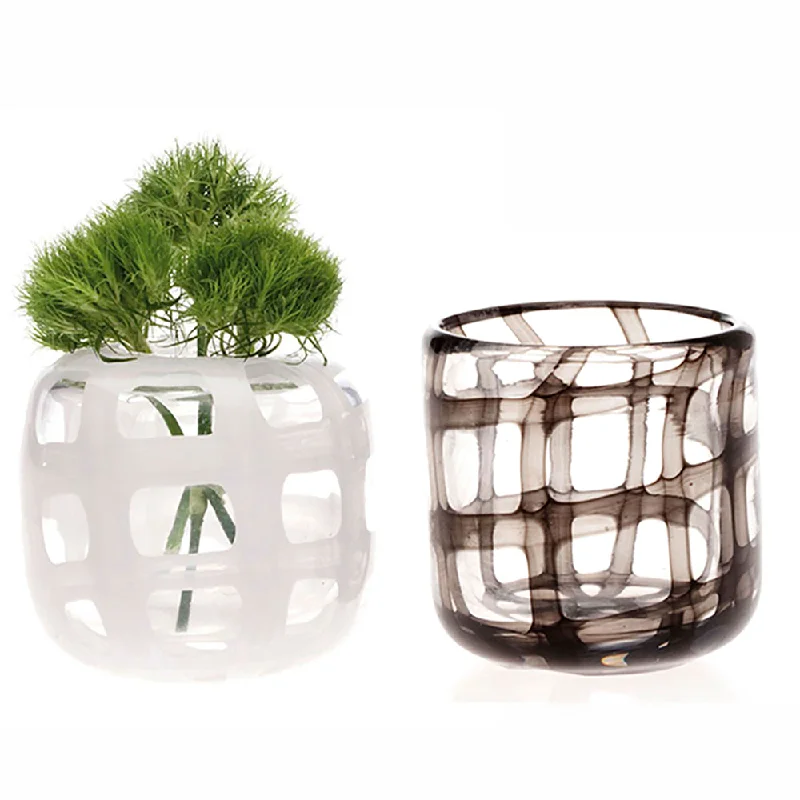 unique contemporary flower vase for home -Black & White Glass Modern Flower Vase