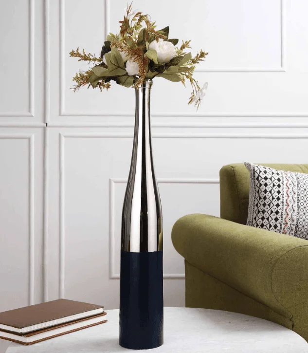 floor-standing metal flower vase -Blue And Silver Champagne Large Bottle Vase,