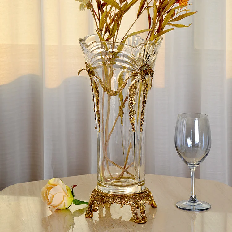 large geometric flower vase for decor -Ormolu Crystal Flower Vase Centerpiece