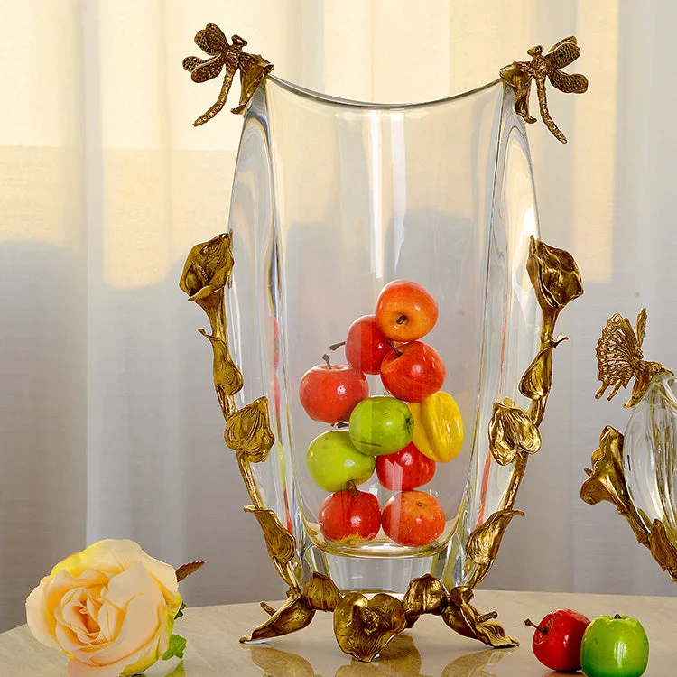 rustic modern flower vase for home decor -Ormolu Mounted Crystal Flower Vase as Fruits Vase