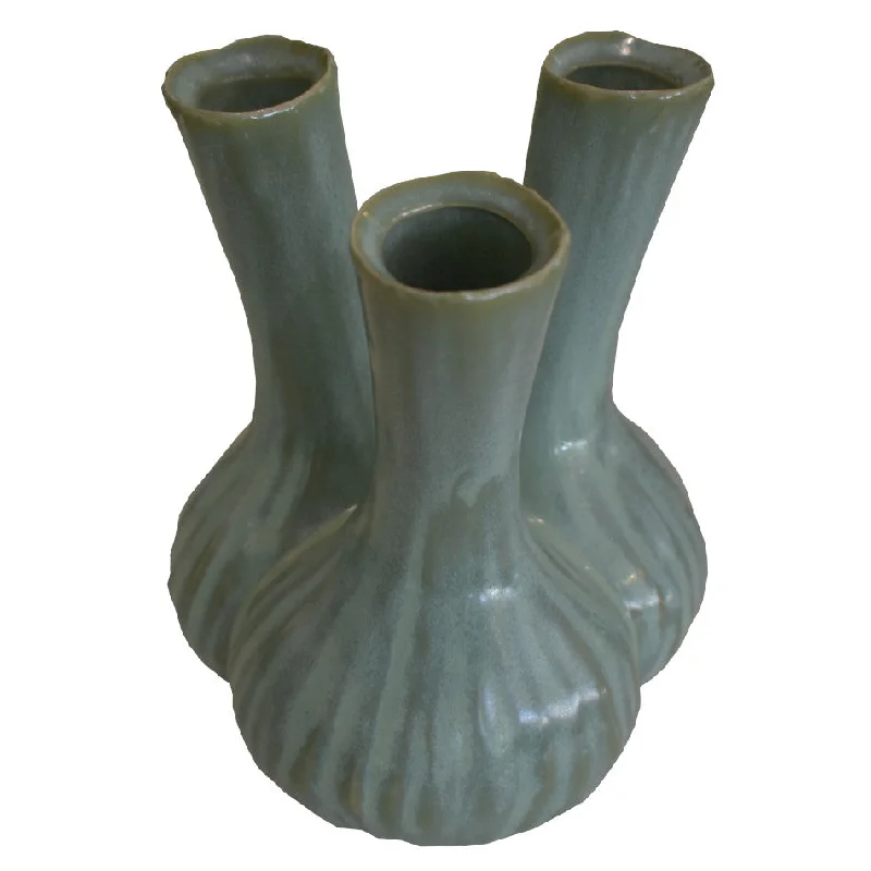 contemporary tall geometric flower vase -Celedon 3 Stem  Ceramic Vase Large