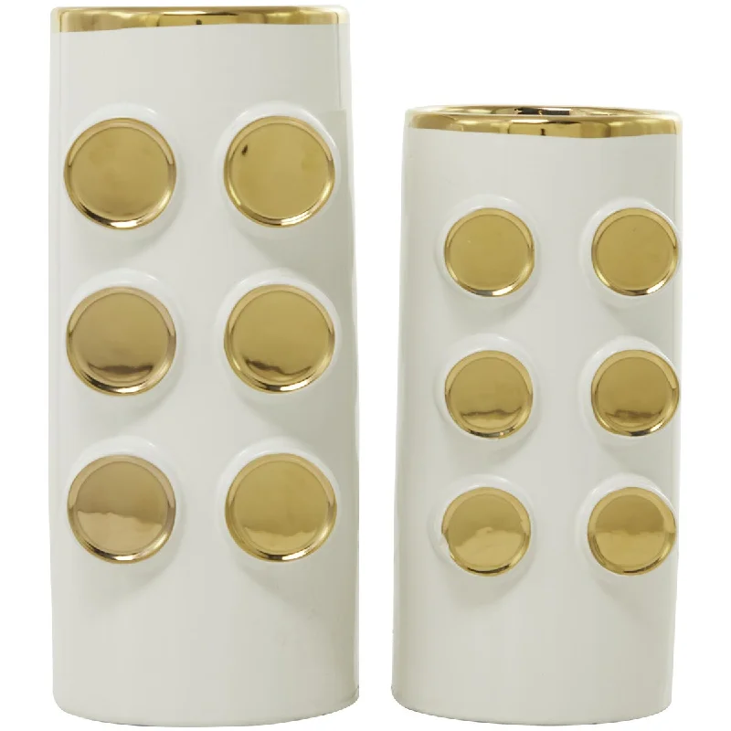 artistic floral arrangement vase for home -Ceramic Decorative Vase with Gold Circle Accents - Set of 2 White or Black - CosmoLiving by Cosmopolitan