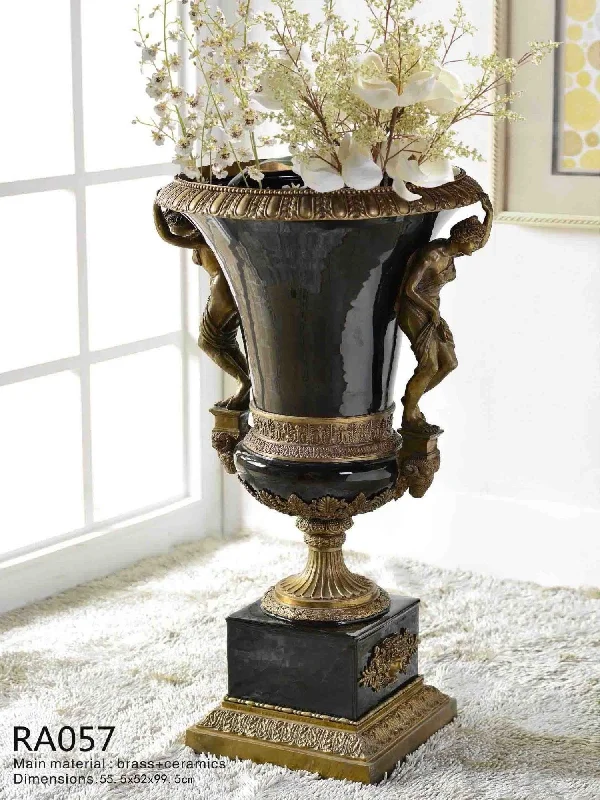 contemporary glass flower vase with unique design -Classic Black and Bronze Vase