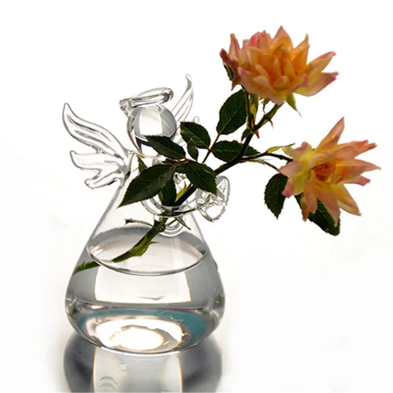 vintage wooden flower vase for modern decor -Cute Glass Angel Shape Flower Vase