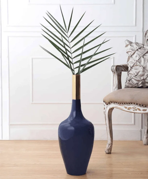 handmade decorative wooden flower vase -Deidra Teal Blue Brass Table Vase,