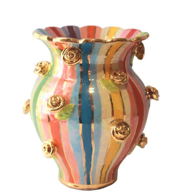 handmade decorative ceramic flower vase -Fat Rose Studded Vase with Fluted Edge, Large