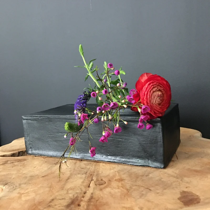 handmade vintage flower vase for gift -Brick vase in Flat Black