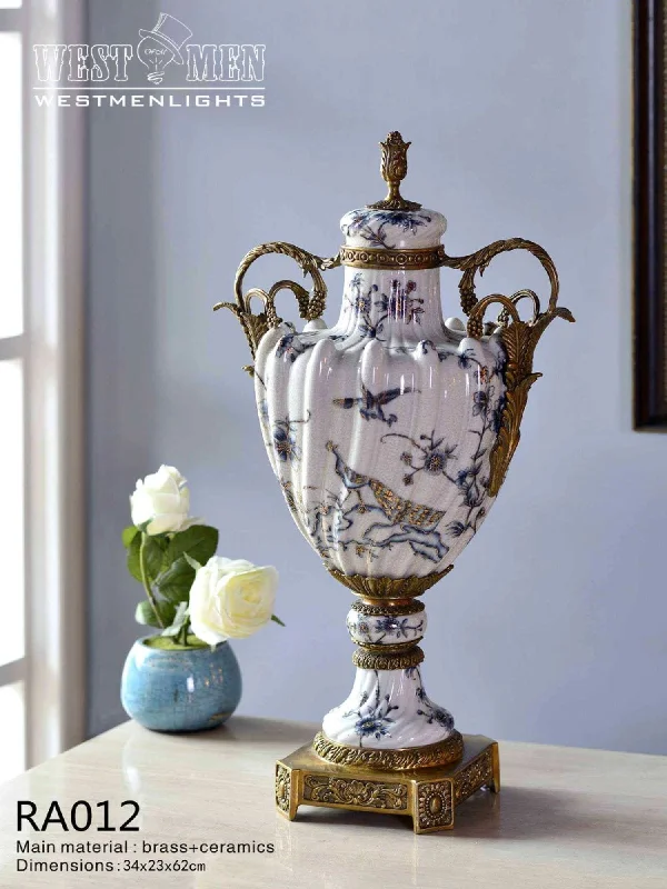 colorful flower vase for home decorations -Gilt Bronze Potiche Jar Centerpiece