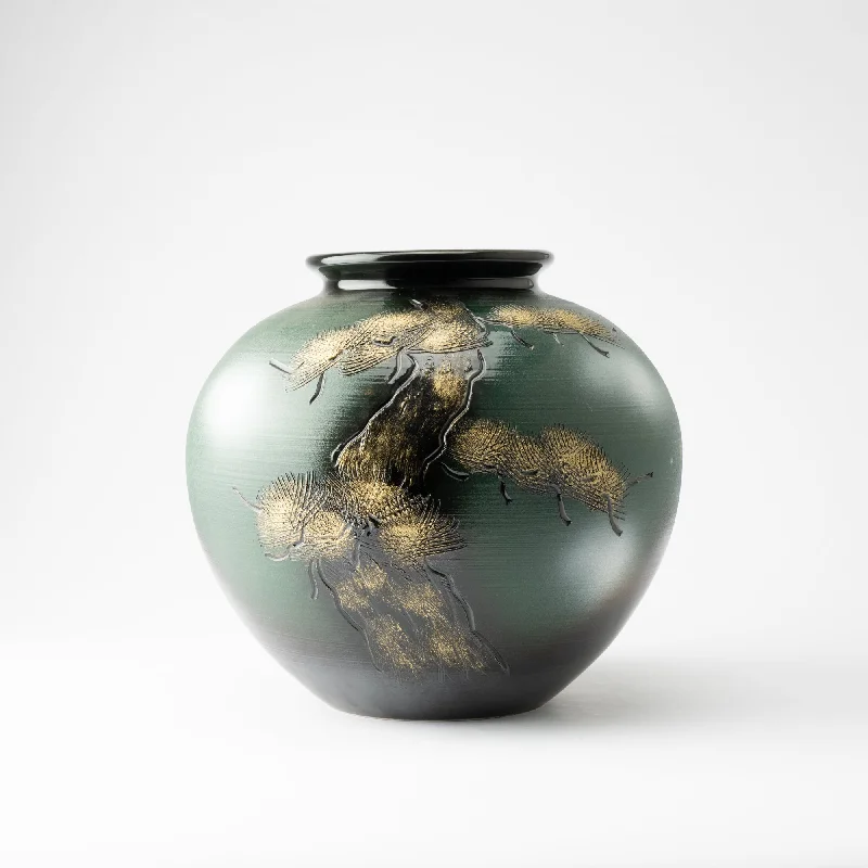 modern tall geometric flower jar -Gold Pine Tree Shigaraki Ware Flower Vase