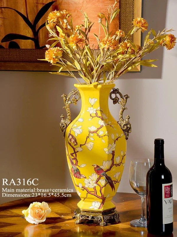 artistic flower vase with floral patterns -Hexagonal Base Classic Vase