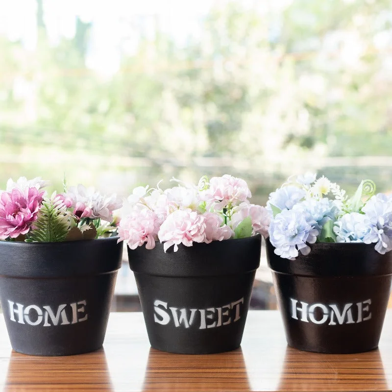 floor-standing flower jar for home decoration -Home Sweet Home Planter - Set of 3 - Hand Painted Mini Resin Pot