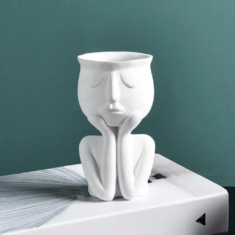 contemporary geometric flower vase for living room -Human Think Face Ceramic Vase