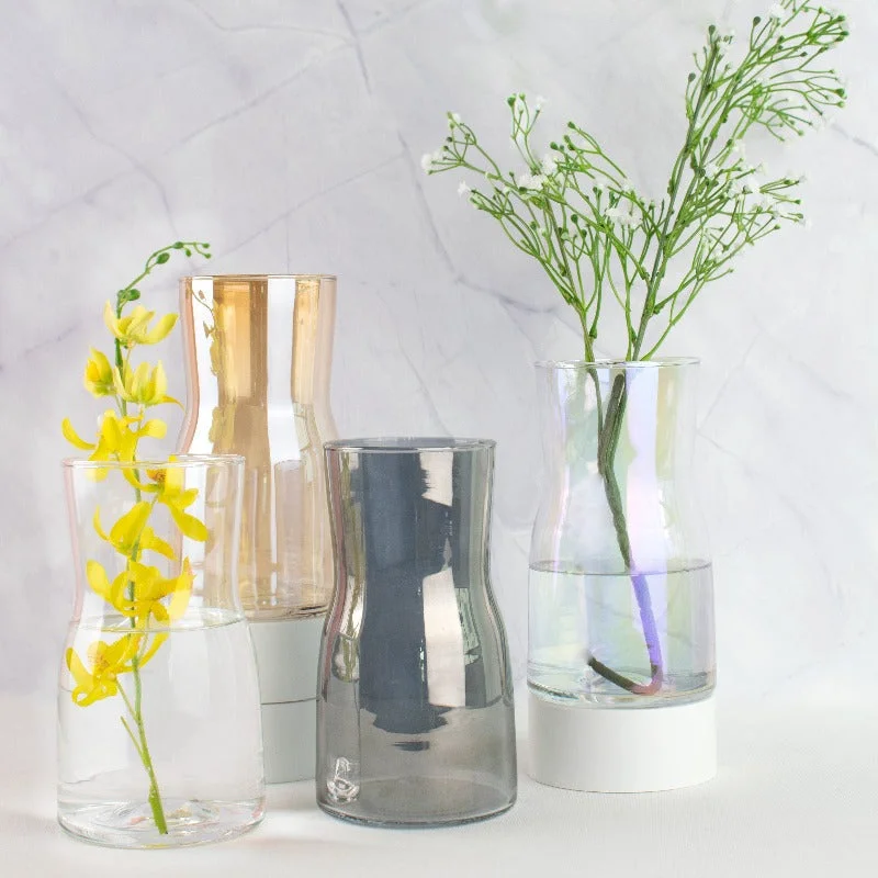 tall flower vase with unique pattern -Iridescent Carafe Glass Vase