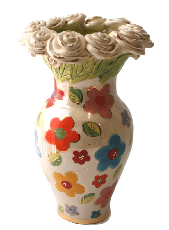 colorful geometric flower vase -Large Rose Encrusted Vase in Daisy