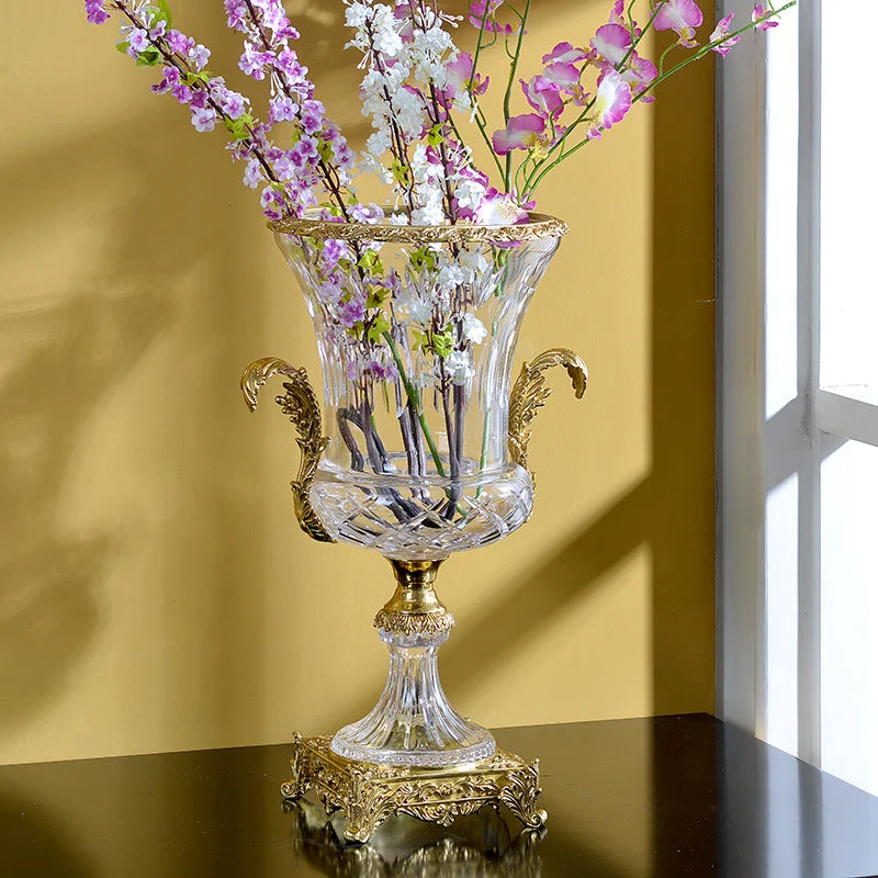 hand-painted geometric flower vase -Luxury Brass Crystal Flower Vase