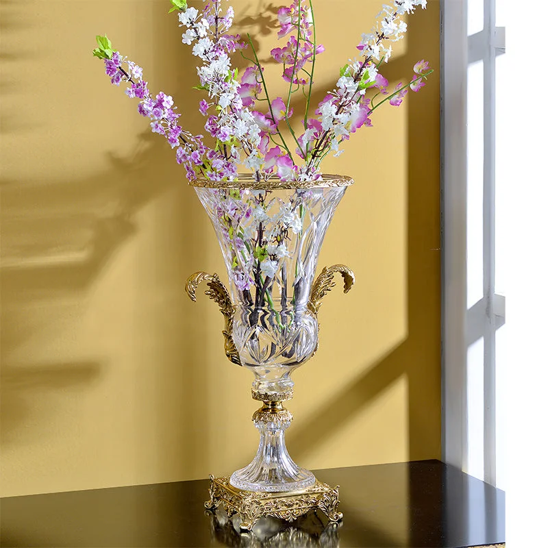 artistic glass vase for floral displays -SWAN luxury home decor brass crystal flower vase