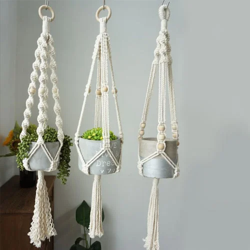 unique handmade flower jar with flowers -Macrame Small Suspended Pot Holder